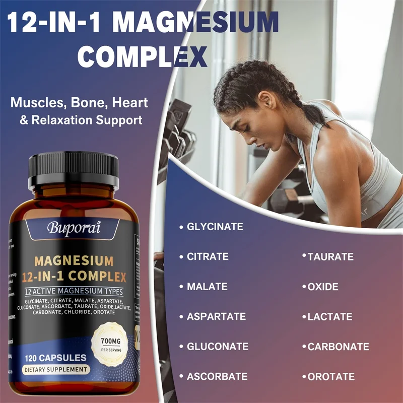 Magnesium Complex Capsules - Bone & Heart Health Supplement, Sleep Support,Muscle Relaxation,Stress & Anxiety Relief - Image 5
