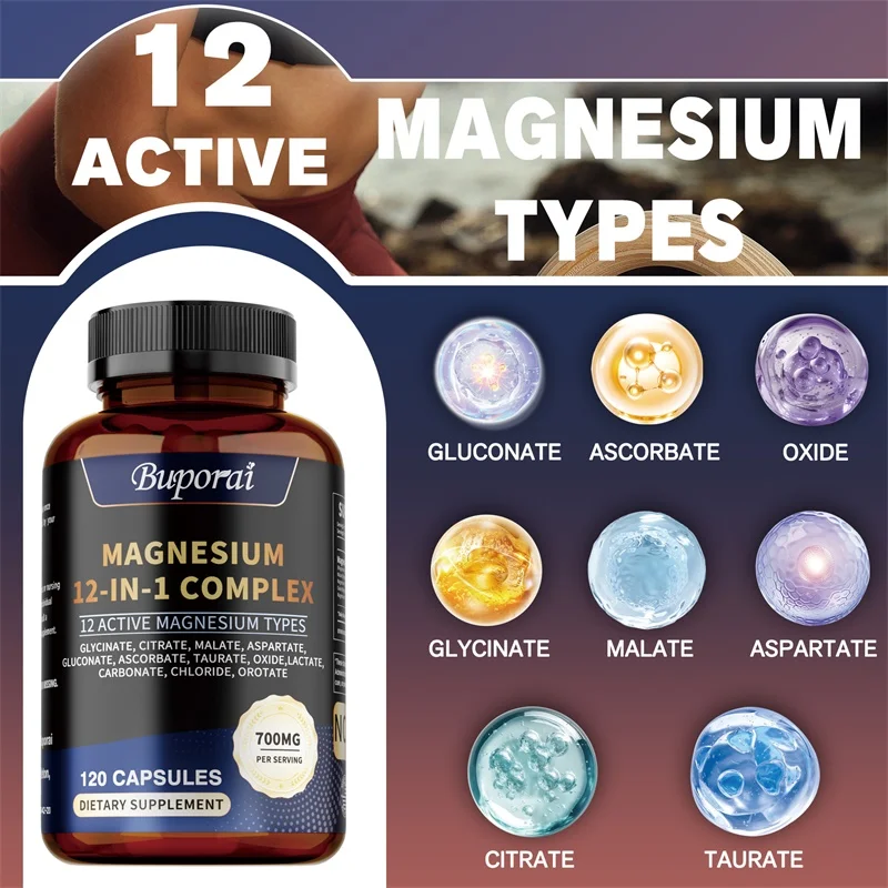 Magnesium Complex Capsules - Bone & Heart Health Supplement, Sleep Support,Muscle Relaxation,Stress & Anxiety Relief - Image 3